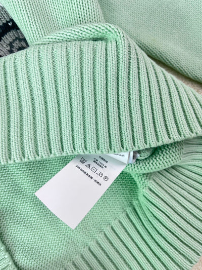 Ralph Laur** Bear Heavy Embroidery RL Round Neck Knit Pullover Top Porcelain Green