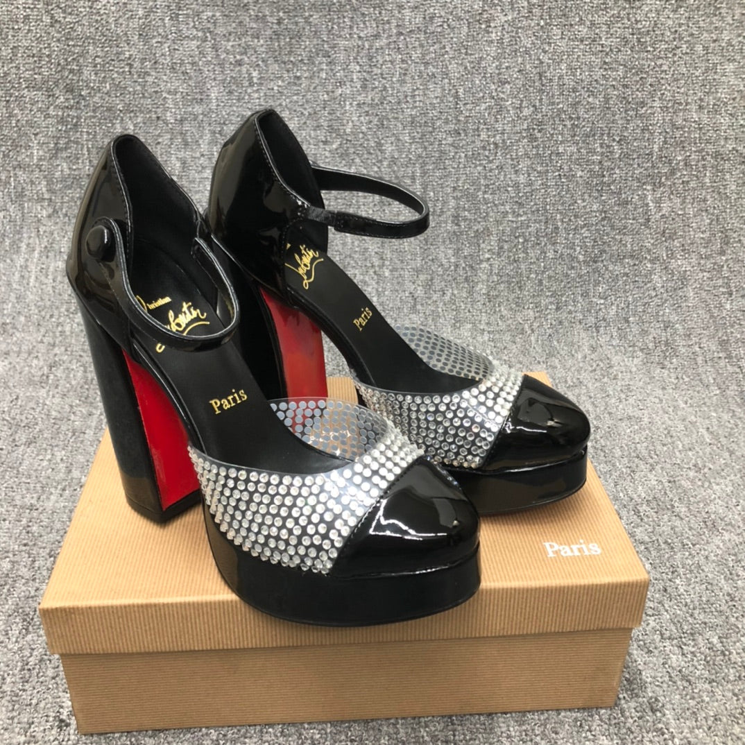Christia** Loubout** new red-bottomed rhinestone high heels