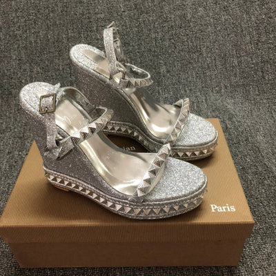 Christia** Loubout** Silver New Red Bottom High Heels