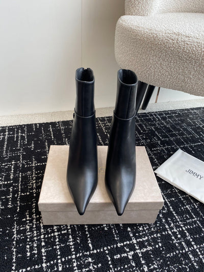 JIMMY CH** Early Autumn new simple pointed calfskin high-heeled short bootsVIP1：1