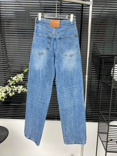 Alexander*** 10,000 stitch embroidered logo embossed letters slim straight denim trousers