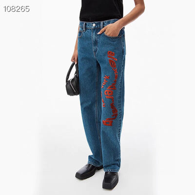 Alexander*** Wang Red Embroidered Letter Jeans