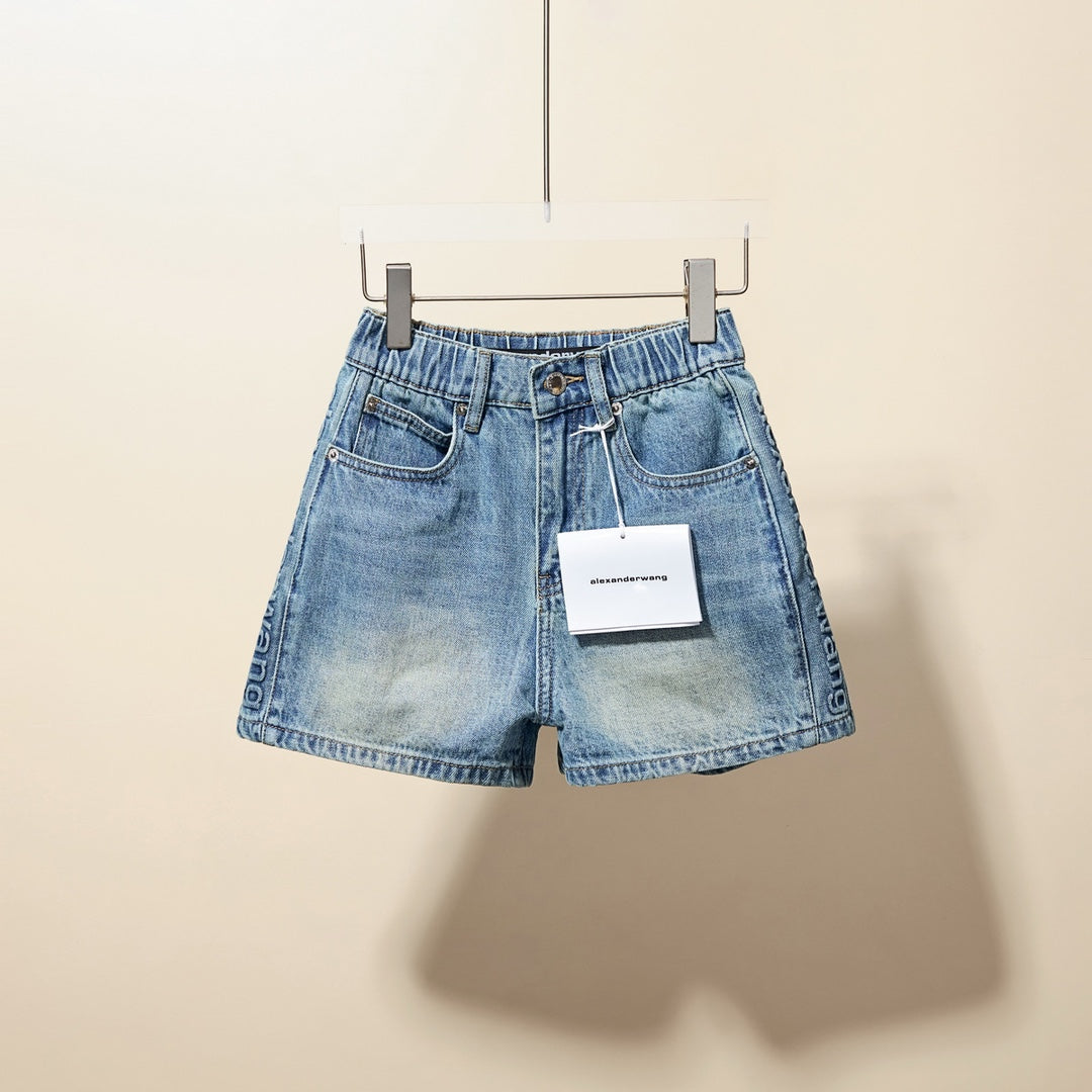 Alexander*** side lettering laminated denim shorts,