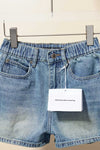 Alexander*** side lettering laminated denim shorts,