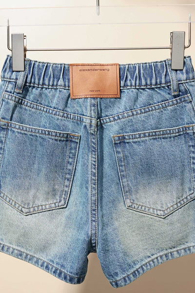 Alexander*** side lettering laminated denim shorts,