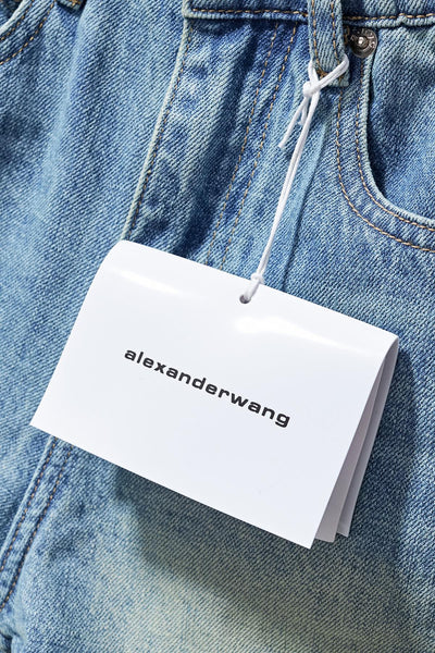 Alexander*** side lettering laminated denim shorts,